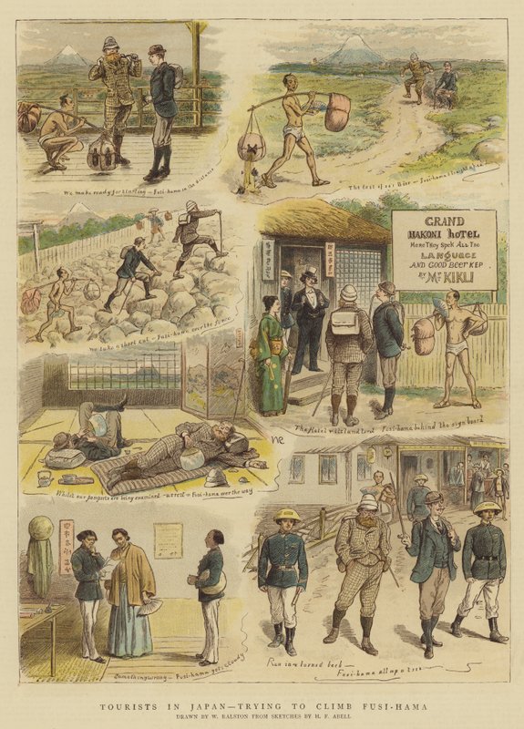 السياح في اليابان ، يحاولون تسلق Fusi-Hama (chromolitho) بواسطة وليام رالستون