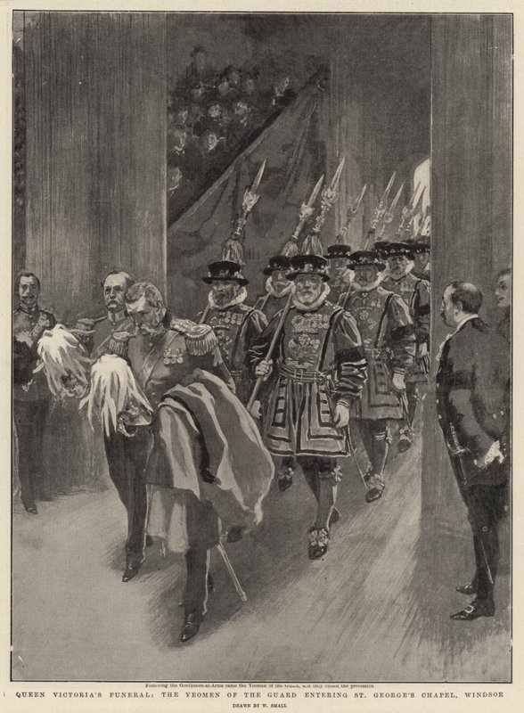 جنازة الملكة فيكتوريا ، Yeomen of the Guard تدخل كنيسة سانت جورج ، وندسور بواسطة وليام سمول