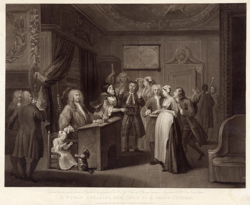 امرأة تقسم طفلها على مواطن قبر (mezzotint) بواسطة وليام (بعد) هوغارث