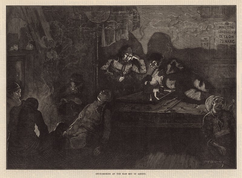 Opium smoking at the East End of London (engraving) بواسطة وليام بازيت موراي