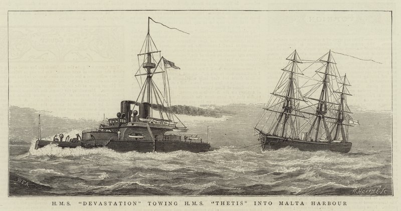 تدمير السفينة HMS Thetis في ميناء مالطا بواسطة وليام إدوارد أتكينز