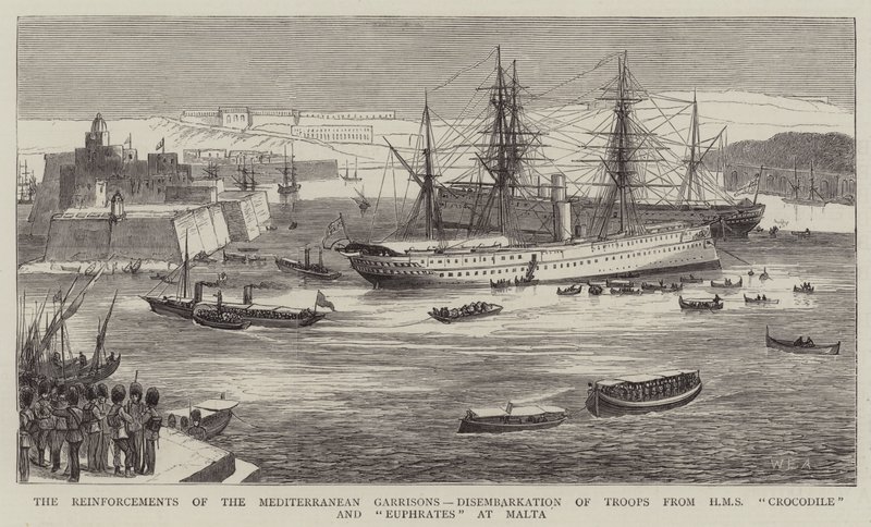 تعزيزات الحاميات المتوسطية ، إنزال القوات من HMS Crocodile و الفرات في مالطا بواسطة وليام إدوارد أتكينز