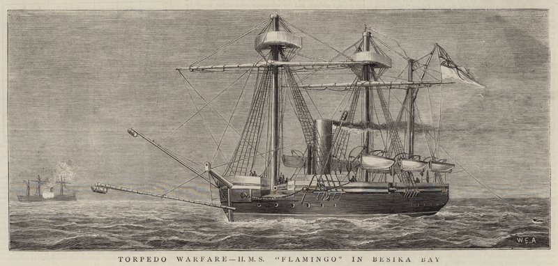 حرب الطوربيدات ، HMS Flamingo في خليج Besika بواسطة وليام إدوارد أتكينز