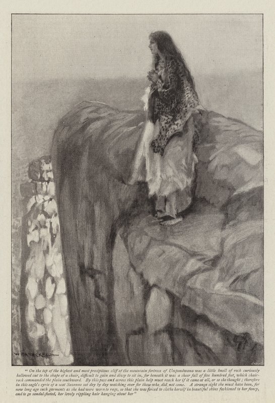 رسم توضيحي لابتلاع حكاية رحلة عظيمة ، بواسطة H Rider Haggard بواسطة وليام هاثريل