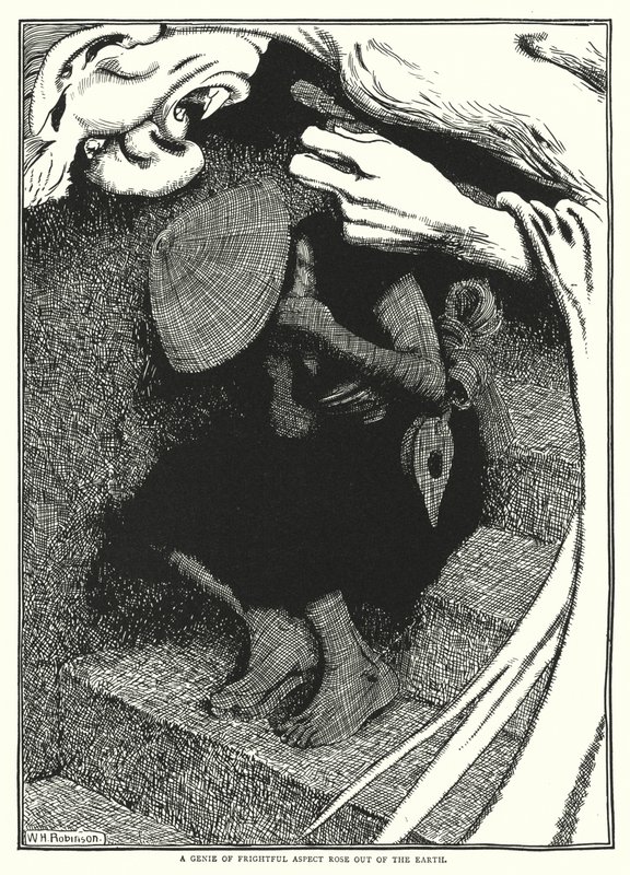 A genie of frightful aspect rose out of the earth (engraving) بواسطة وليام هيث روبنسون