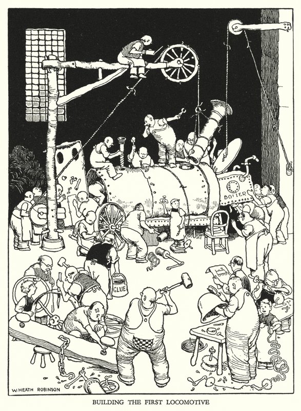 رسم توضيحي للسكك الحديدية Ribaldry بواسطة W Heath Robinson (litho) بواسطة وليام هيث روبنسون