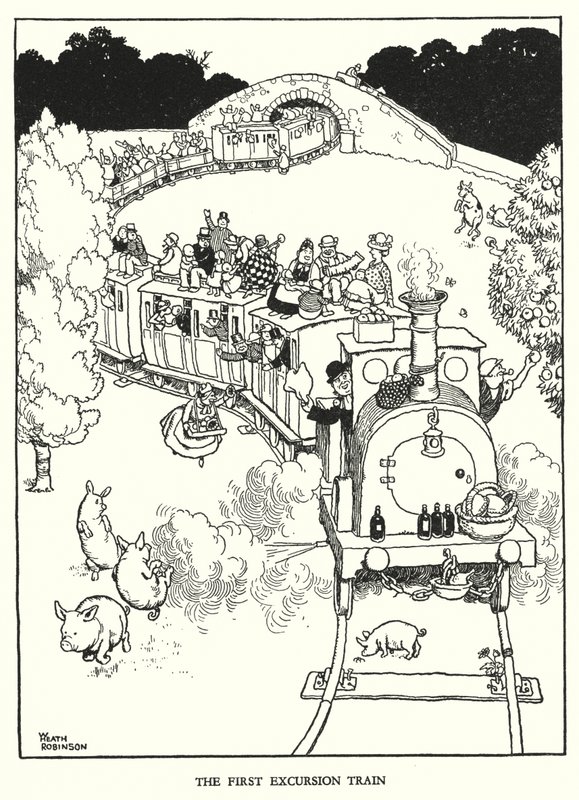 رسم توضيحي للسكك الحديدية Ribaldry بواسطة W Heath Robinson (litho) بواسطة وليام هيث روبنسون