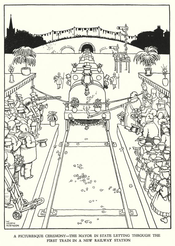 رسم توضيحي للسكك الحديدية Ribaldry بواسطة W Heath Robinson (litho) بواسطة وليام هيث روبنسون