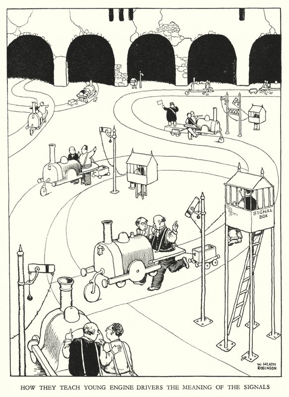 رسم توضيحي للسكك الحديدية Ribaldry بواسطة W Heath Robinson (litho) بواسطة وليام هيث روبنسون