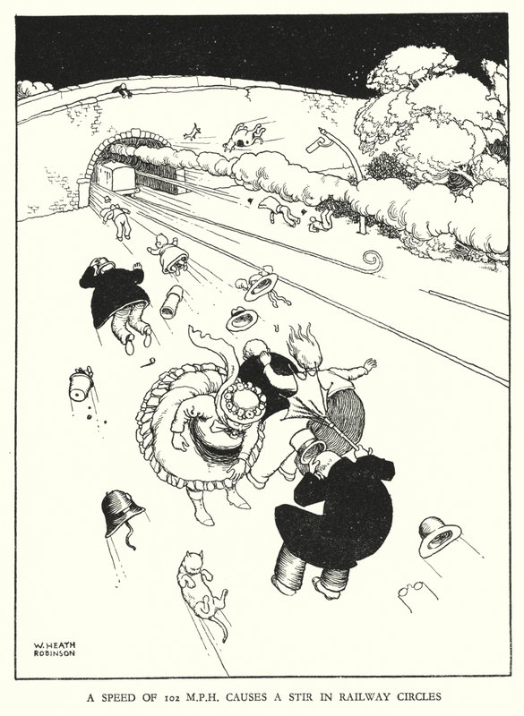 رسم توضيحي للسكك الحديدية Ribaldry بواسطة W Heath Robinson (litho) بواسطة وليام هيث روبنسون