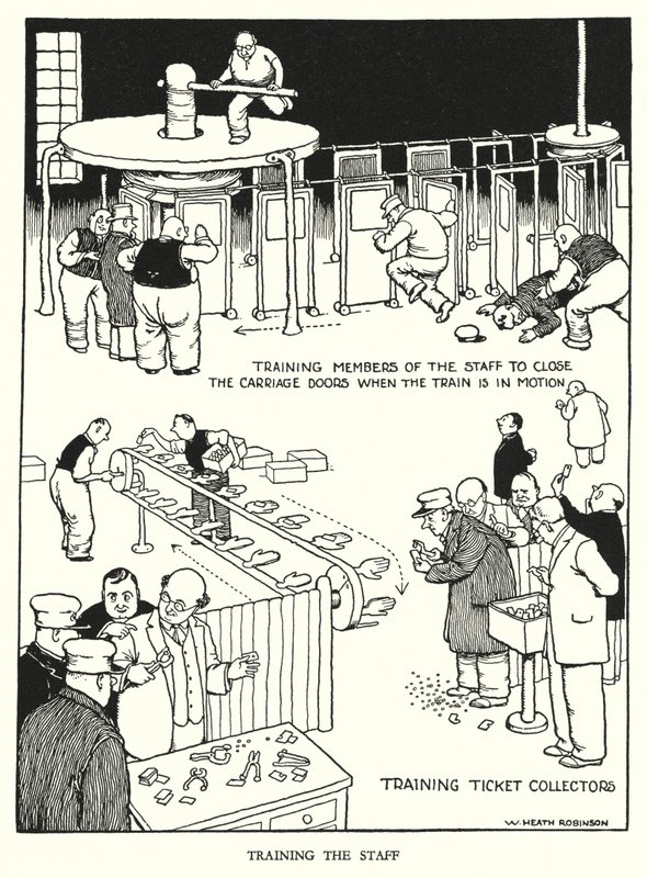 رسم توضيحي للسكك الحديدية Ribaldry بواسطة W Heath Robinson (litho) بواسطة وليام هيث روبنسون