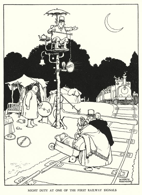 رسم توضيحي للسكك الحديدية Ribaldry بواسطة W Heath Robinson (litho) بواسطة وليام هيث روبنسون
