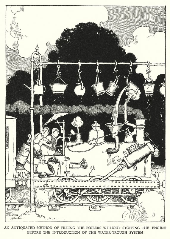 رسم توضيحي للسكك الحديدية Ribaldry بواسطة W Heath Robinson (litho) بواسطة وليام هيث روبنسون