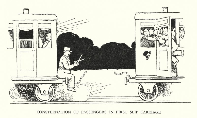 رسم توضيحي للسكك الحديدية Ribaldry بواسطة W Heath Robinson (litho) بواسطة وليام هيث روبنسون