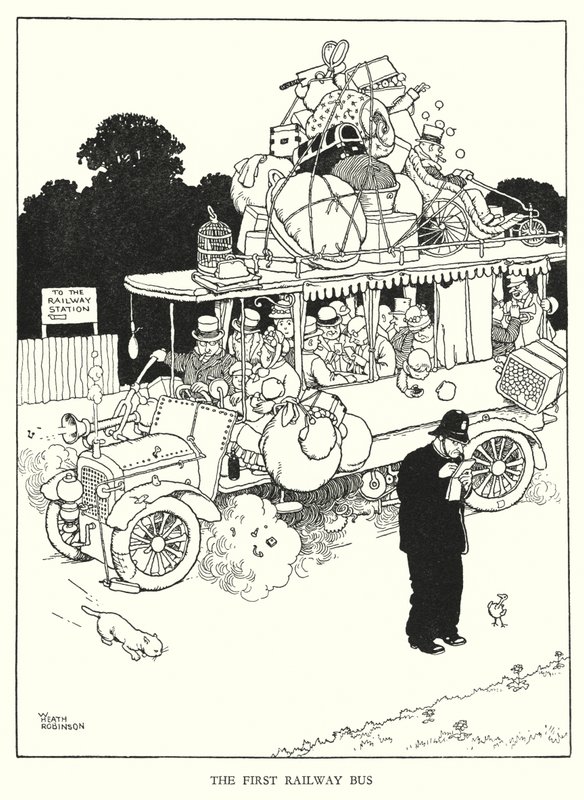 رسم توضيحي للسكك الحديدية Ribaldry بواسطة W Heath Robinson (litho) بواسطة وليام هيث روبنسون