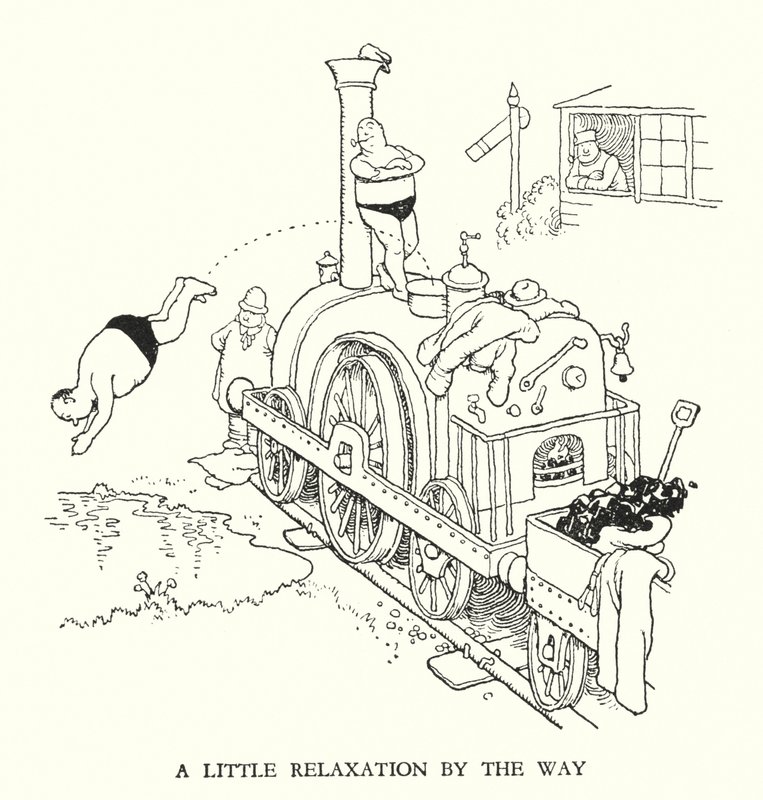 رسم توضيحي للسكك الحديدية Ribaldry بواسطة W Heath Robinson (litho) بواسطة وليام هيث روبنسون