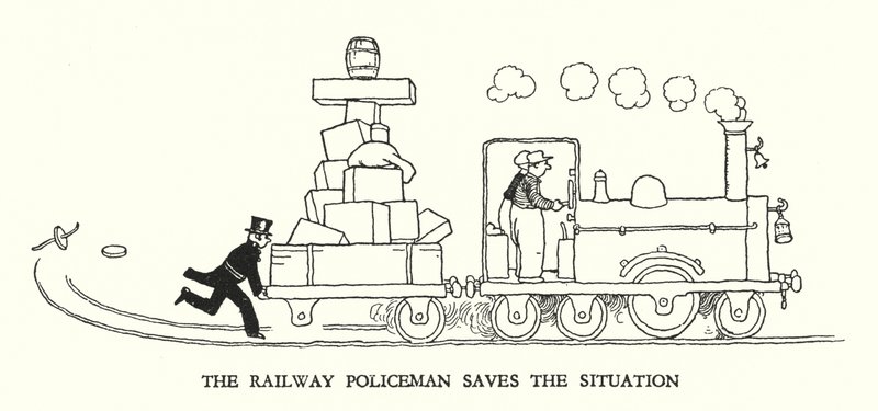 رسم توضيحي للسكك الحديدية Ribaldry بواسطة W Heath Robinson (litho) بواسطة وليام هيث روبنسون