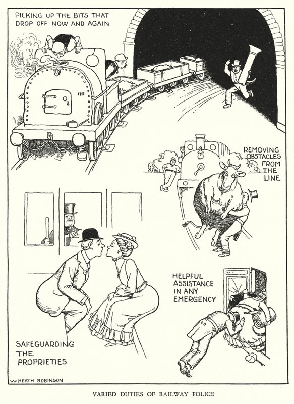 رسم توضيحي للسكك الحديدية Ribaldry بواسطة W Heath Robinson (litho) بواسطة وليام هيث روبنسون