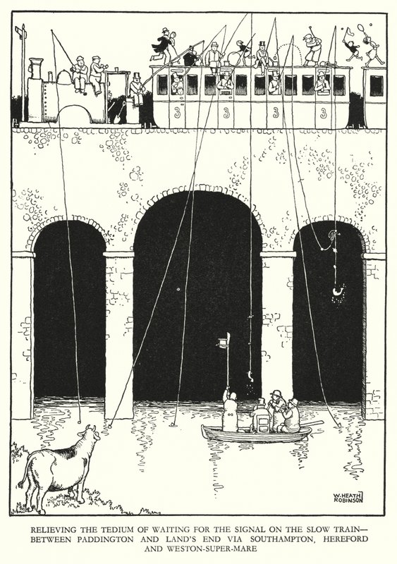 رسم توضيحي للسكك الحديدية Ribaldry بواسطة W Heath Robinson (litho) بواسطة وليام هيث روبنسون