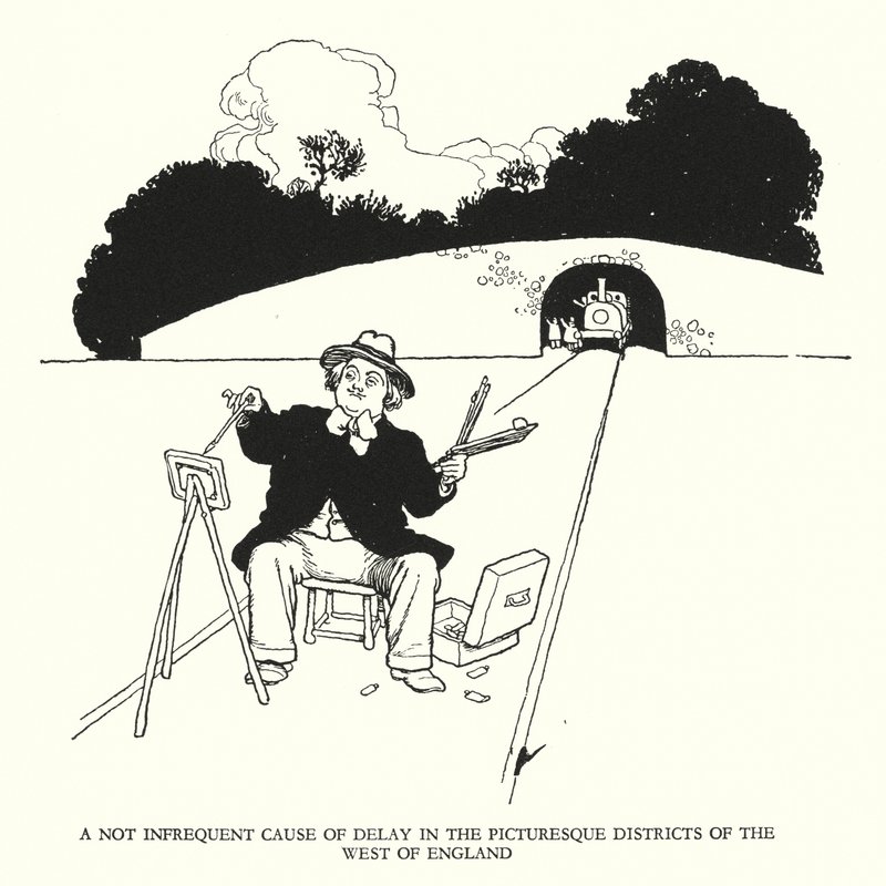 رسم توضيحي للسكك الحديدية Ribaldry بواسطة W Heath Robinson (litho) بواسطة وليام هيث روبنسون