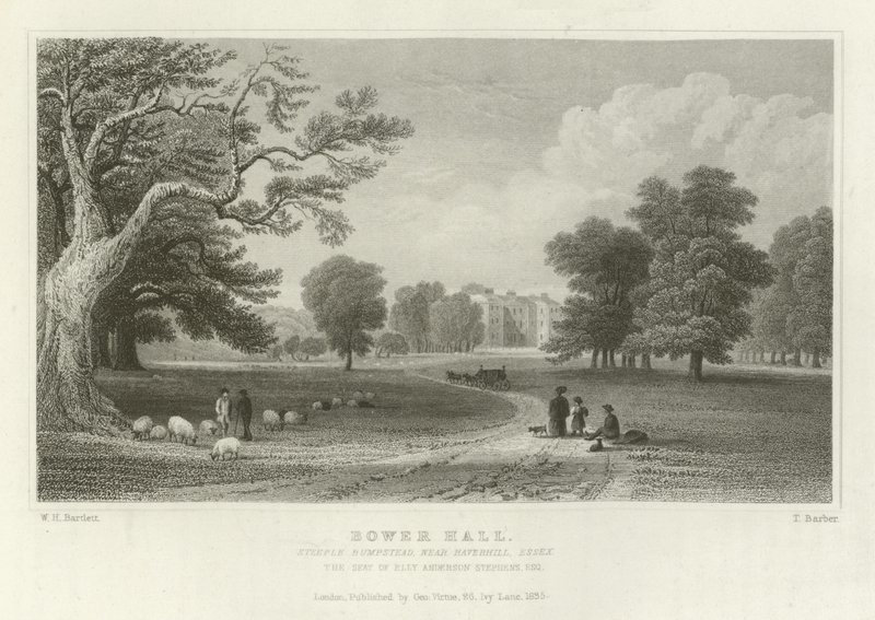 Bower Hall ، Steeple Bumpstead ، بالقرب من Haverhill ، Essex ، مقعد Elly Anderson Stephens ، Esquire بواسطة وليام هنري بارتليت