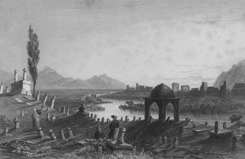 مقبرة وجدران أنطاكية ، عناثوث القديمة ، باتجاه الشرق باتجاه حلب بواسطة وليام هنري بارتليت