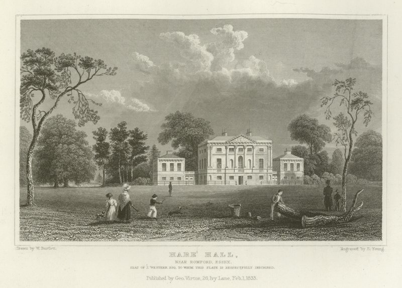 Hare Hall ، بالقرب من Romford ، Essex ، مقعد J Western ، Esquire بواسطة وليام هنري بارتليت