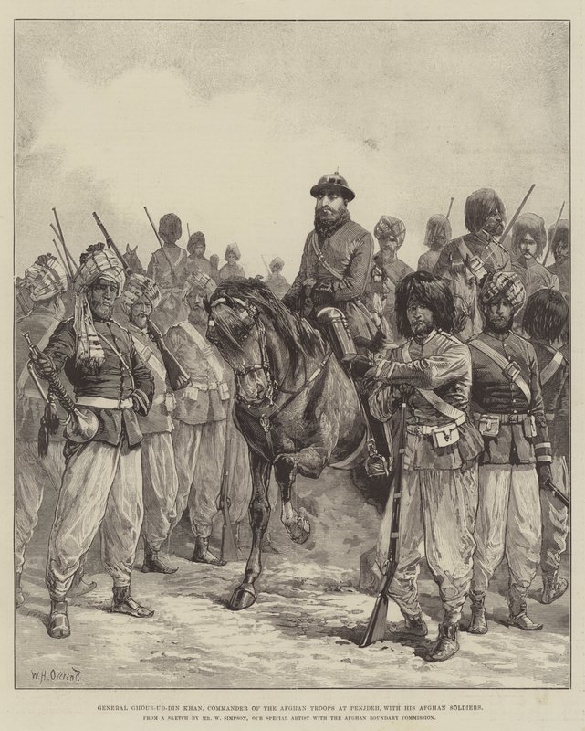 اللواء غوس الدين خان ، قائد القوات الأفغانية في بنجدة ، مع جنوده الأفغان بواسطة وليام هيشام أوفرند