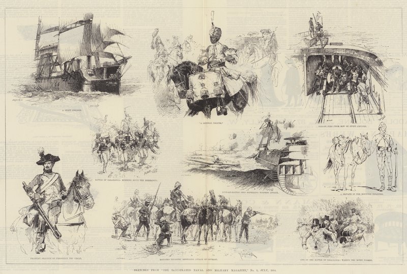 اسكتشات من المجلة البحرية والعسكرية المصورة ، رقم 1 ، يوليو 1884 بواسطة وليام هيشام أوفرند