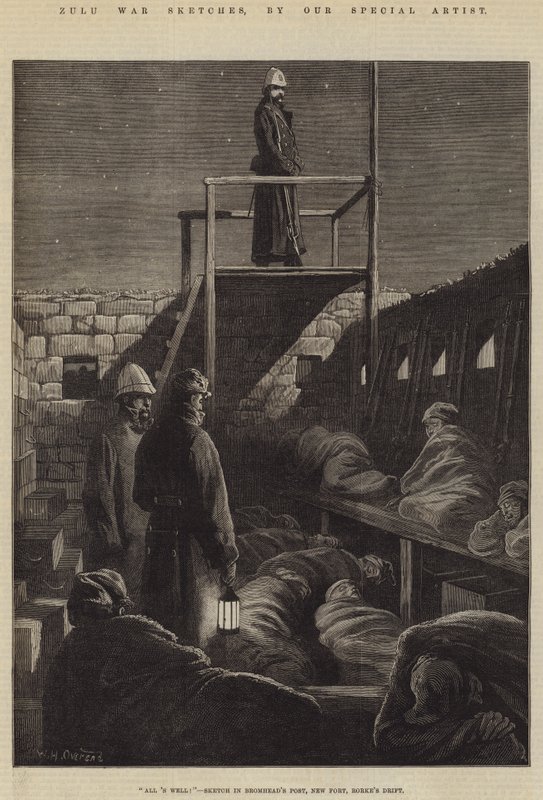 Zulu War اسكتشات ، كل شيء على ما يرام !، رسم في Bromhead&39;s Post ، New Fort ، Rorke&39;s Drift بواسطة وليام هيشام أوفرند