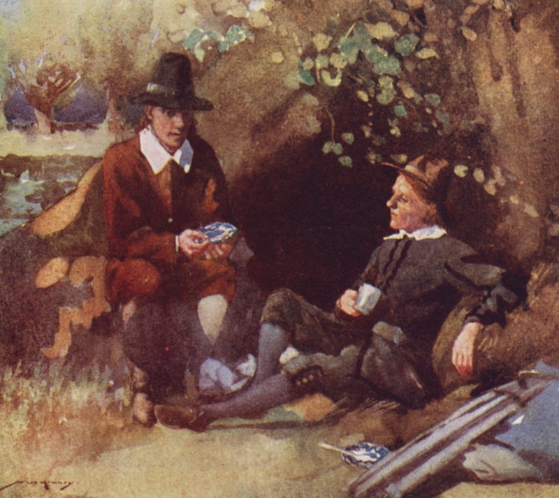رسم توضيحي لـ The Compleat Angler بواسطة إيزاك والتون (لون ليثو) بواسطة وليام لي هانكي