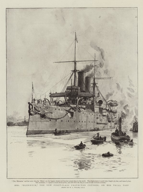 HMS Blenheim ، الطراد المحمي الجديد من الدرجة الأولى ، في رحلتها التجريبية بواسطة وليام ليونيل ويلي