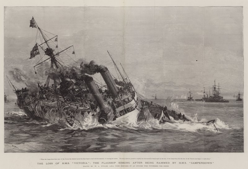 خسارة HMS Victoria ، الغرق الرئيسي بعد أن صدمه HMS Camperdown بواسطة وليام ليونيل ويلي