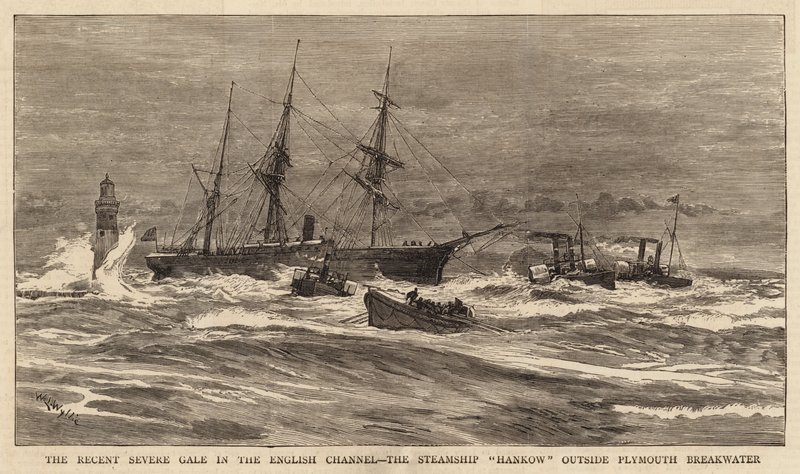 العاصفة الشديدة الأخيرة في القناة الإنجليزية ، Steamship Hankow خارج Plymouth Breakwater بواسطة وليام ليونيل ويلي