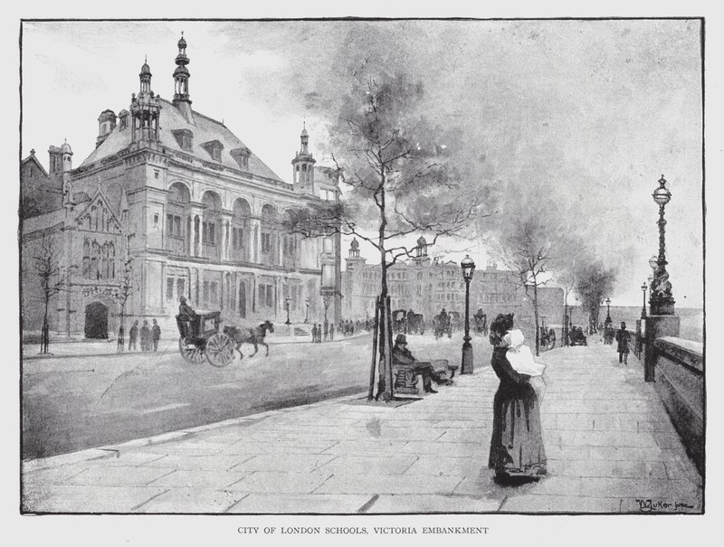 City of London Schools, Victoria Embankment (litho) بواسطة وليام لوكير