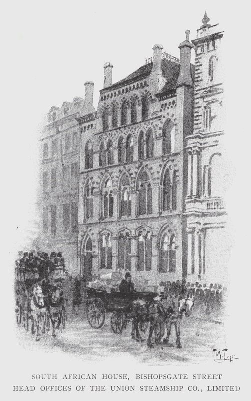 South African House, Bishopsgate Street, Head Offices of the Union Steamship Co, Limited (litho) بواسطة وليام لوكير