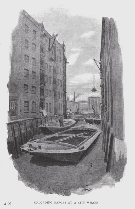 Unloading Barges at a City Wharf (litho) بواسطة وليام لوكير