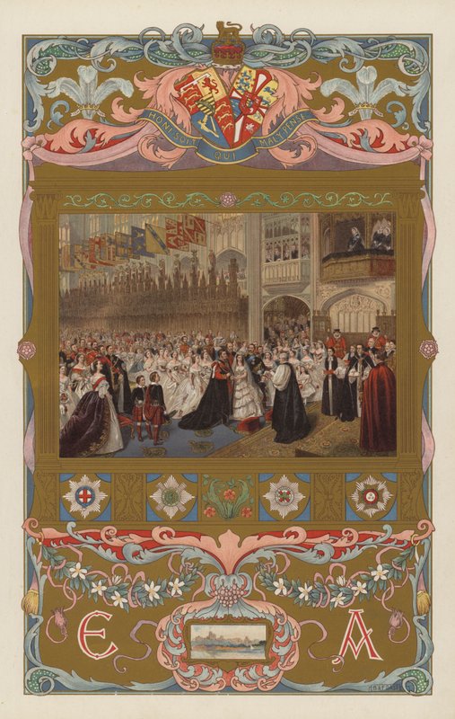 The wedding of the future King Edward VII and Queen Alexandra, in St Georges Chapel, Windsor, on 10 March 1863 (colour litho) بواسطة وليام باول (بعد) فريث
