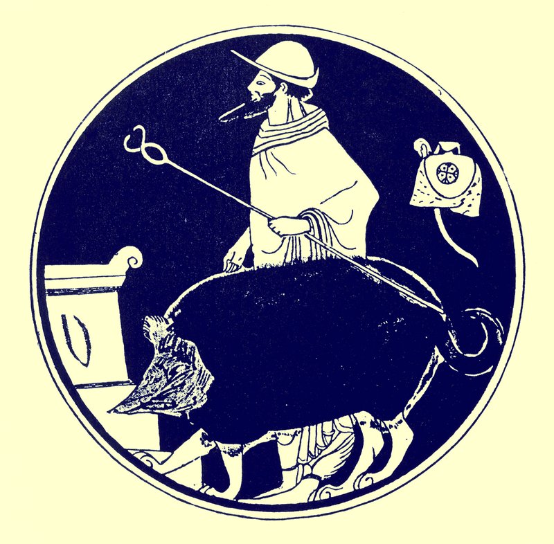 هيرميس والكلب المقنع ، رسم توضيحي من لوحات زهرية يونانية بواسطة JE Harrison و DS MacColl ، تم نشره عام 1894 (صورة رقمية محسنة) بواسطة بعد المدرسة الإنجليزية