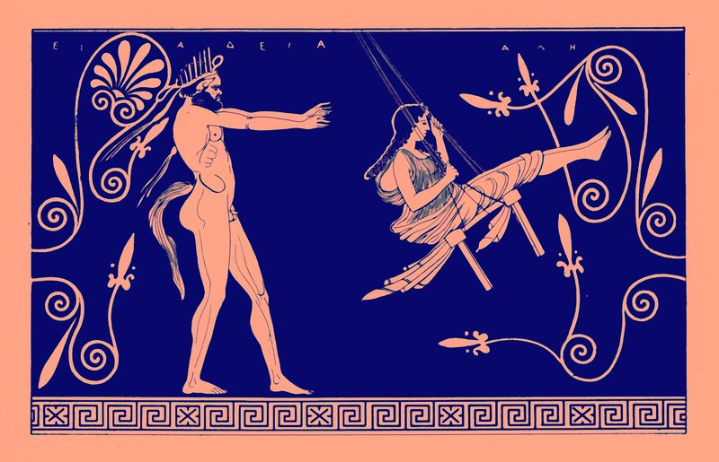 البكر المتأرجح الصامت ، رسم توضيحي من لوحات زهرية يونانية بقلم جي إي هاريسون و DS MacColl ، تم نشره عام 1894 (صورة محسنة رقميًا) بواسطة بعد المدرسة الإنجليزية