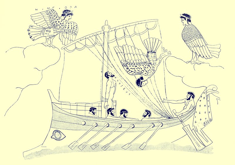 أوليسيس وصفارات الإنذار ، رسم توضيحي من لوحات زهرية يونانية بقلم جي إي هاريسون و DS MacColl ، تم نشره عام 1894 (صورة رقمية محسنة) بواسطة بعد المدرسة الإنجليزية