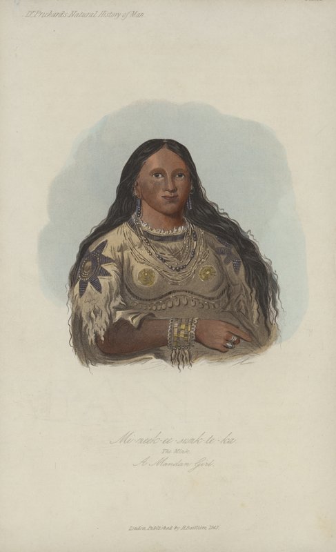 Mi-neek-ee-sunk-te-ka، The Mink، A Mandan Girl (aquatint) بواسطة بعد جورج كاتلين