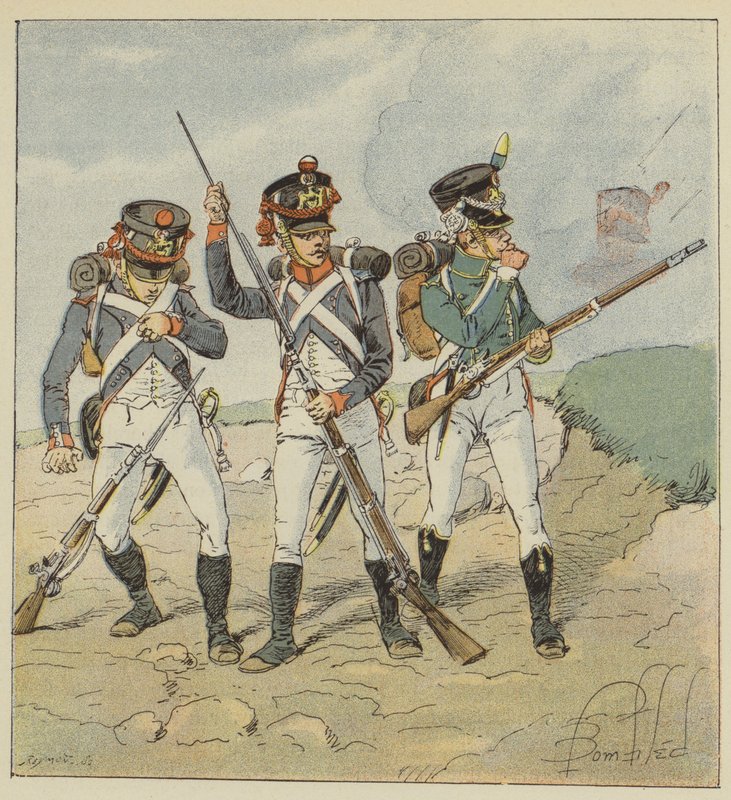 Young Guard ، 1806 ، Conscrit-grenadier ، Tirailleur-grenadier ، Flanqueur-chasseur بواسطة بعد لويس تشارلز بومبل