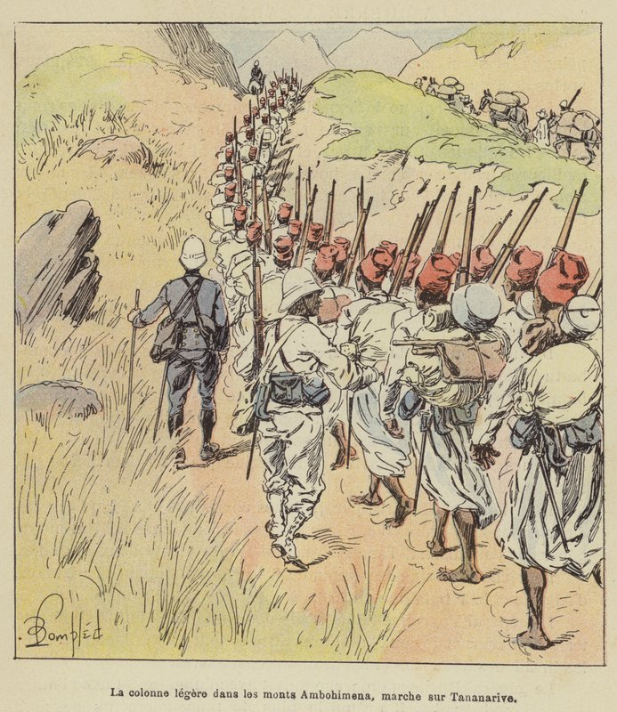 La colonne legere dans les monts Ambohimena، marche sur Tananarive بواسطة بعد لويس تشارلز بومبل
