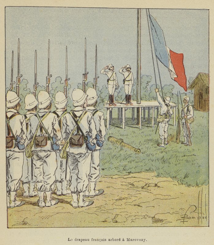 Le drapeau francais arbore a Marovoay بواسطة بعد لويس تشارلز بومبل