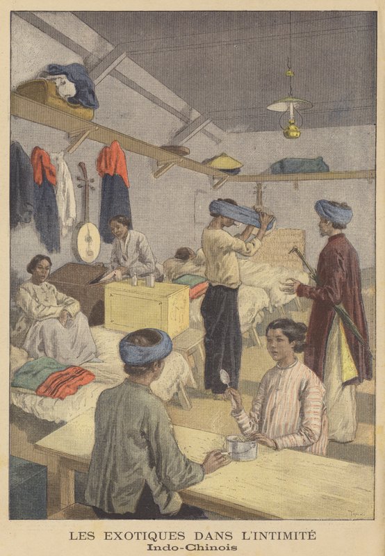 الناس من الهند الصينية الفرنسية في مساكنهم في معرض الكون لعام 1900 في باريس بواسطة بعد أوزوالدو توفاني