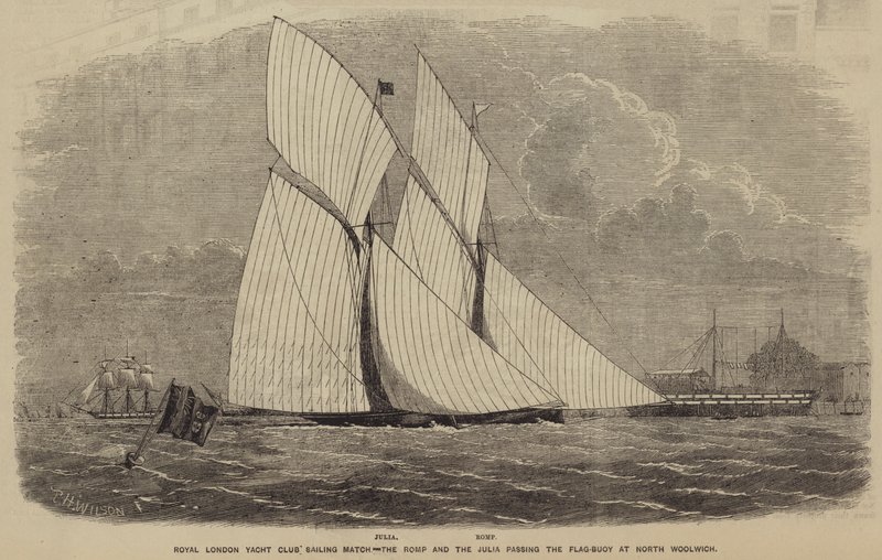 مباراة الإبحار لنادي اليخوت الملكي في لندن ، و Romp و Julia يجتازان علم العوامة في North Woolwich بواسطة بعد توماس هارينجتون ويلسون