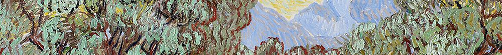 أشجار الزيتون مع السماء الصفراء والشمس (Vincent van Gogh)